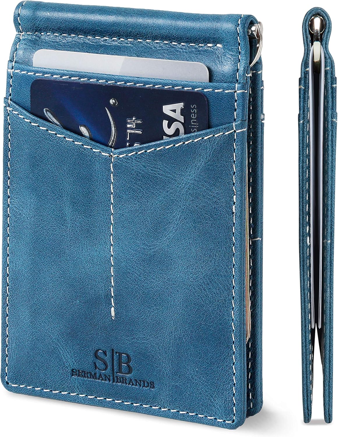 SERMAN BRANDS RFID Blocking Wallet Slim Bifold - Genuine Leather Minimalist Front Pocket Wallets for Men with Money Clip Gift