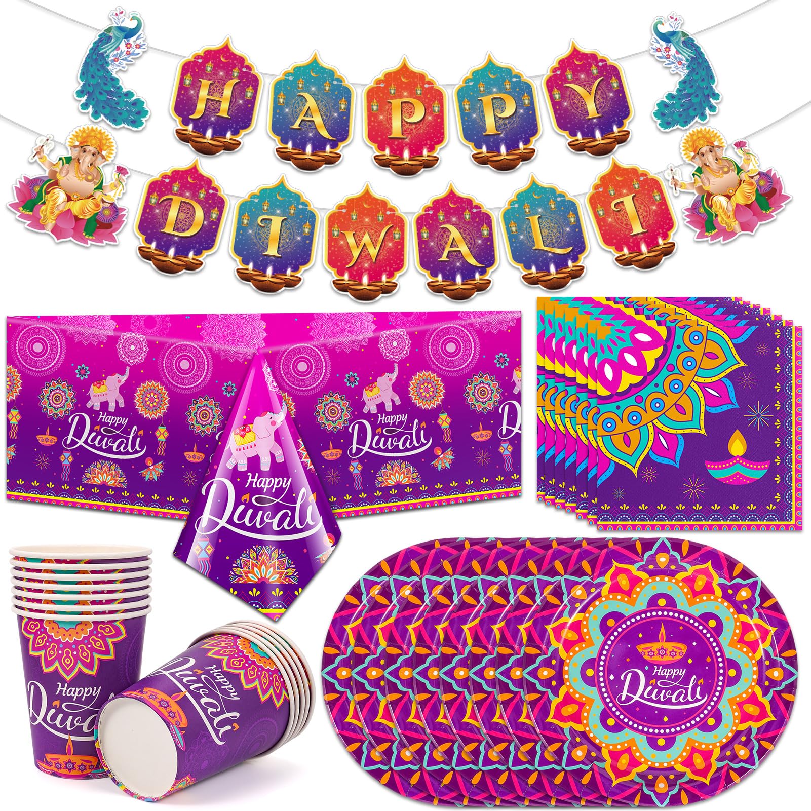 HOWAF Happy Diwali Decorations Diwali Tableware Set, Happy Diwali ...