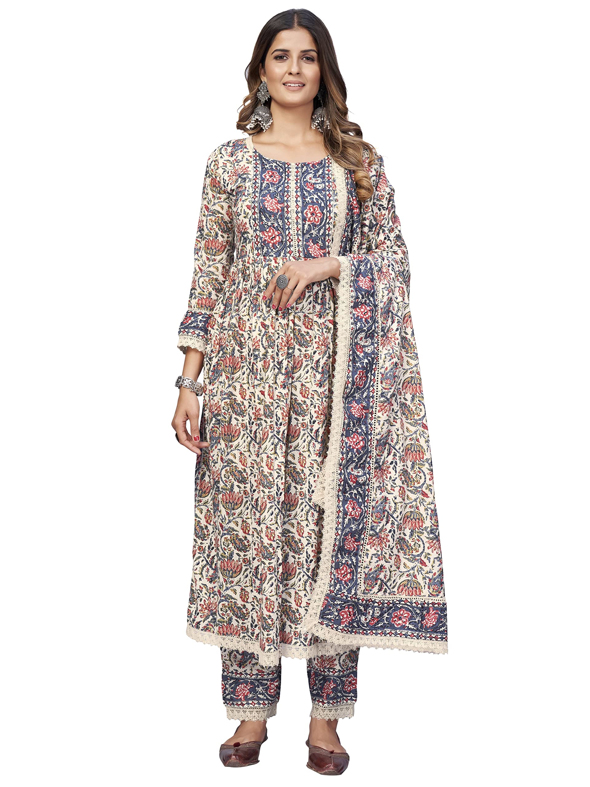 Women'S Cotton Floral Print Straight Stitched Kurta Pant With Dupatta-image-18