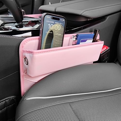 Miniatura 4 de EXUIKO Organizador de espacio para asiento de automóvil, color rosa, almacenamiento de bolsillo universal para llenar el espacio entre el asiento y