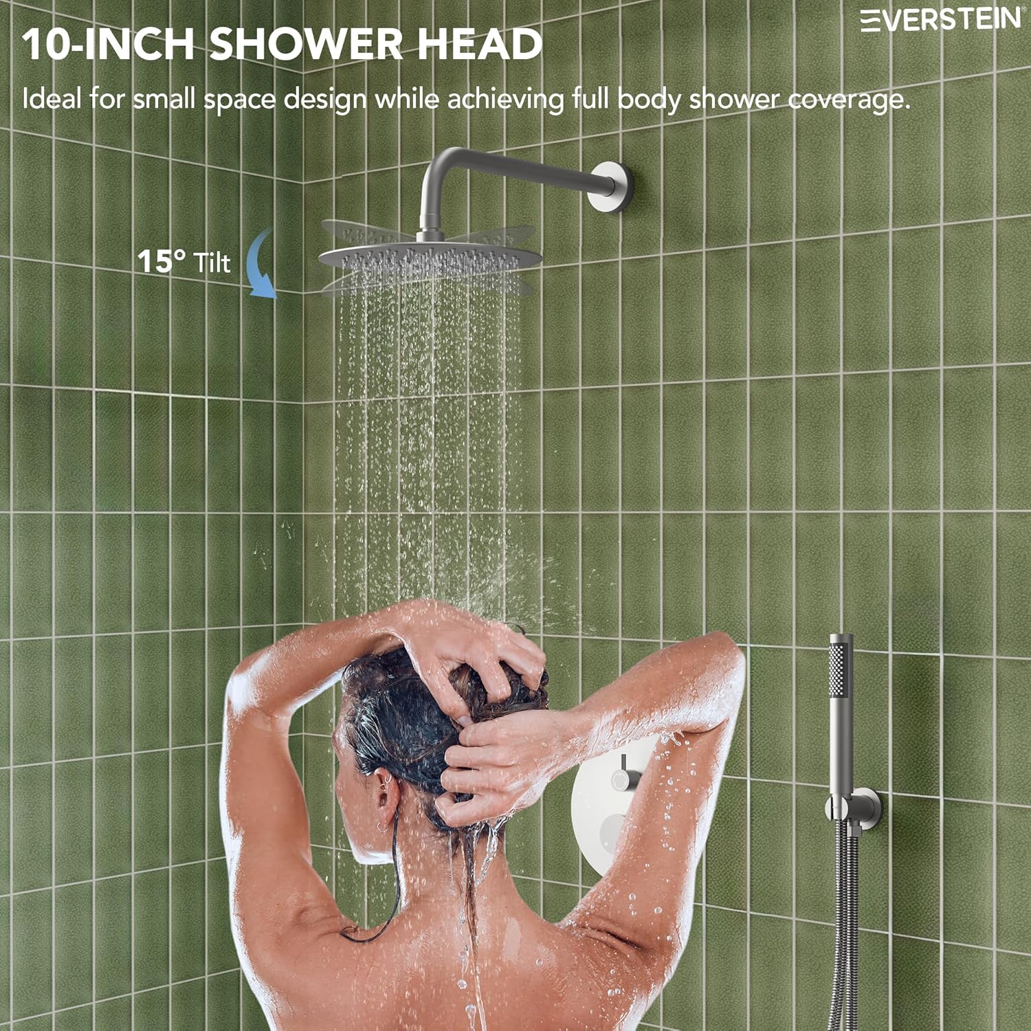 10" High-Pressure Rainfall Shower System with Handheld Spray, Wall Mount Bathroom Shower Faucet Set with Tub Spout (Brushed Nickel)