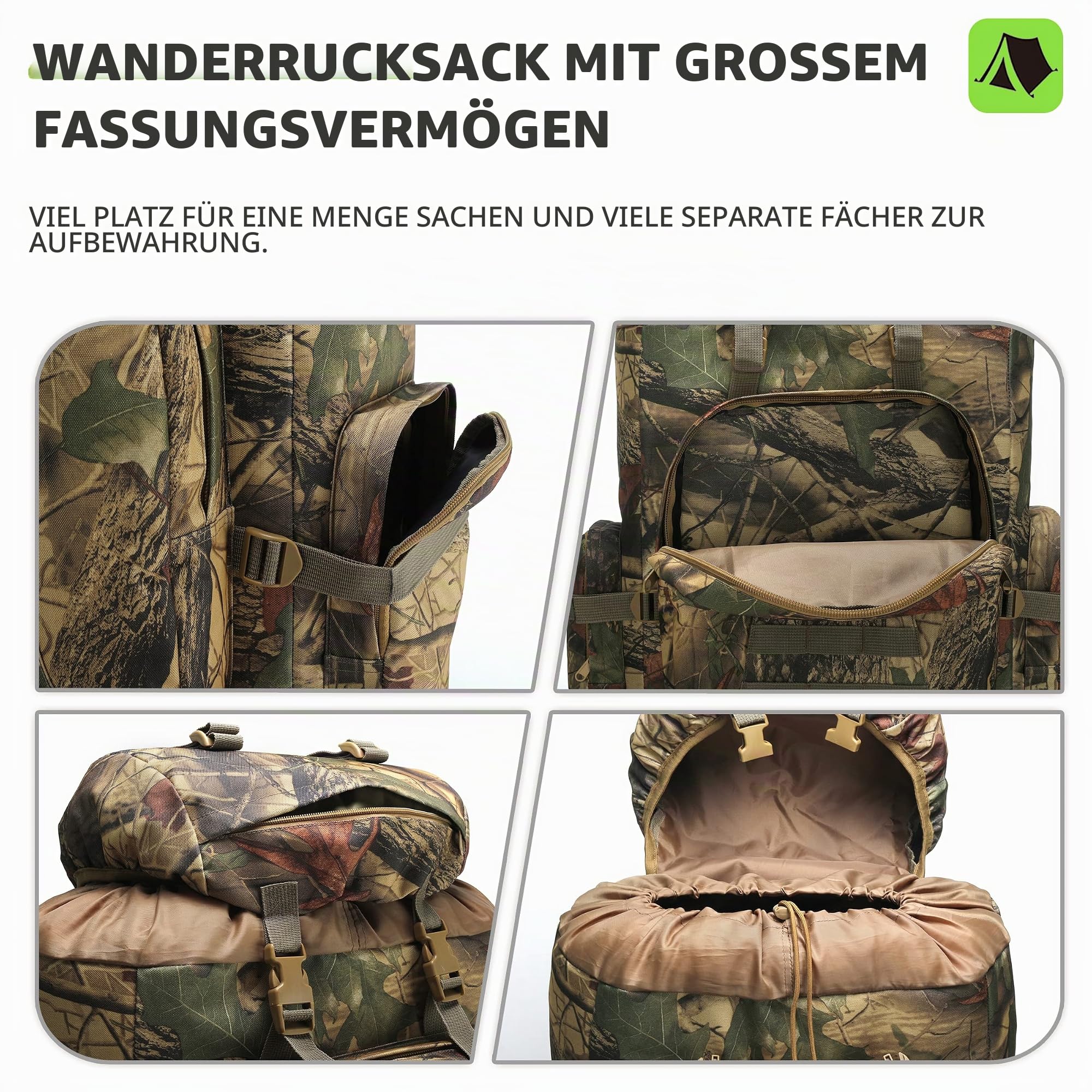 King'sGuard 100L Herren Camping Wandern Rucksack, Mapleaf, L, 100 Liter Camping und Wanderrucksack