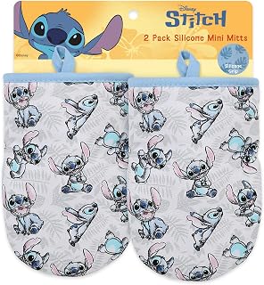 Disney Oven Mitts - 5.5” x 7.5” Heat-Resistant Mini Oven Mitts with Non-Slip Printed Silicone Disney Silhouettes - Mickey & Minnie, Stitch, Winnie The Pooh