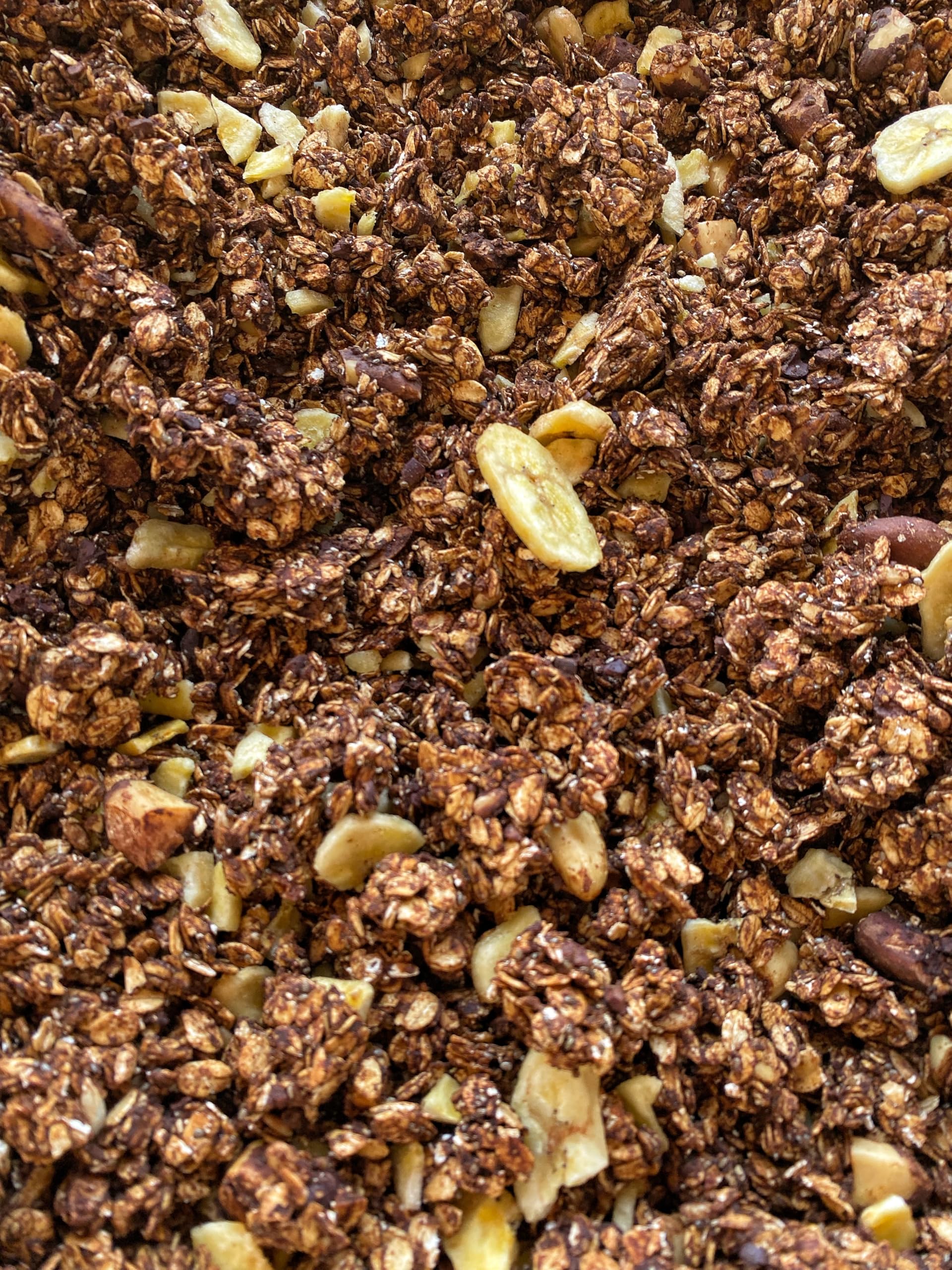 Granola Ecológica y Artesana con Maca, Cacao, Plátano, Nueces de Brasil, Pasta de Dátiles, Aceite de Oliva, Nibs de Cacao, Semillas y Avena Integral, 0% Azúcares Añadidos (Pack: 6 bolsas de 300g)