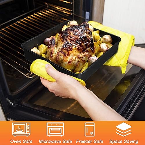 Miniatura 4 de Herogo Juego de 2 moldes para hornear de 8 x 8 pulgadas, antiadherentes cuadrados para horno, de acero inoxidable, para brownies de lasaña negra,