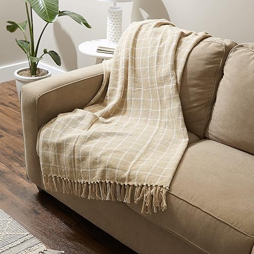 Miniatura 4 de DII Manta tejida a cuadros de transición, 50x60, lino vintage