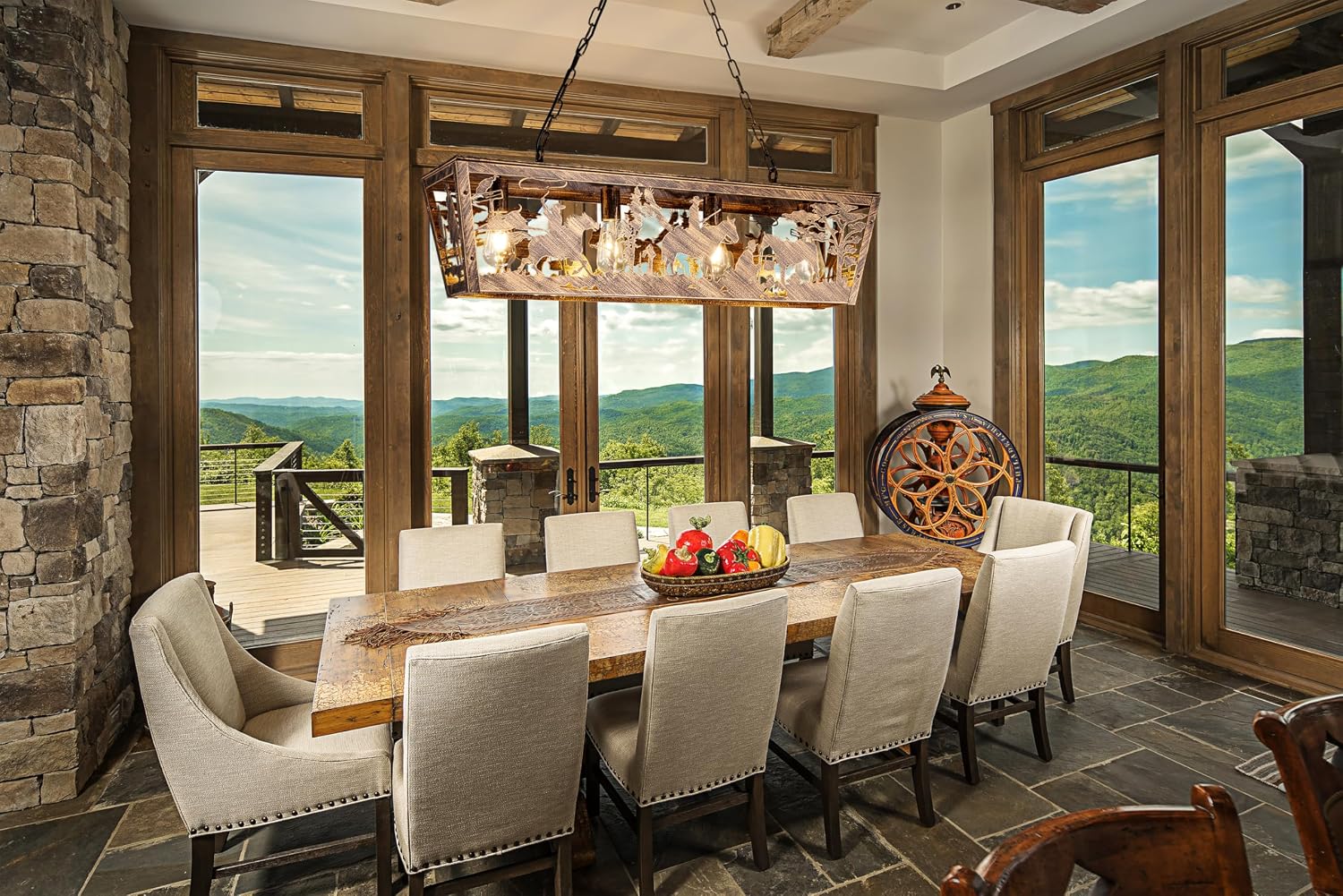 TOCHIC 4-Light Farmhouse Chandelier, 38" L Rustic Cabin Kitchen Island Lights Western Cowboy Horse Hanging Light Fixture Bronze Country Chandelier for Living Room, Dining Room, Bedroom, Cabin, Foyer
