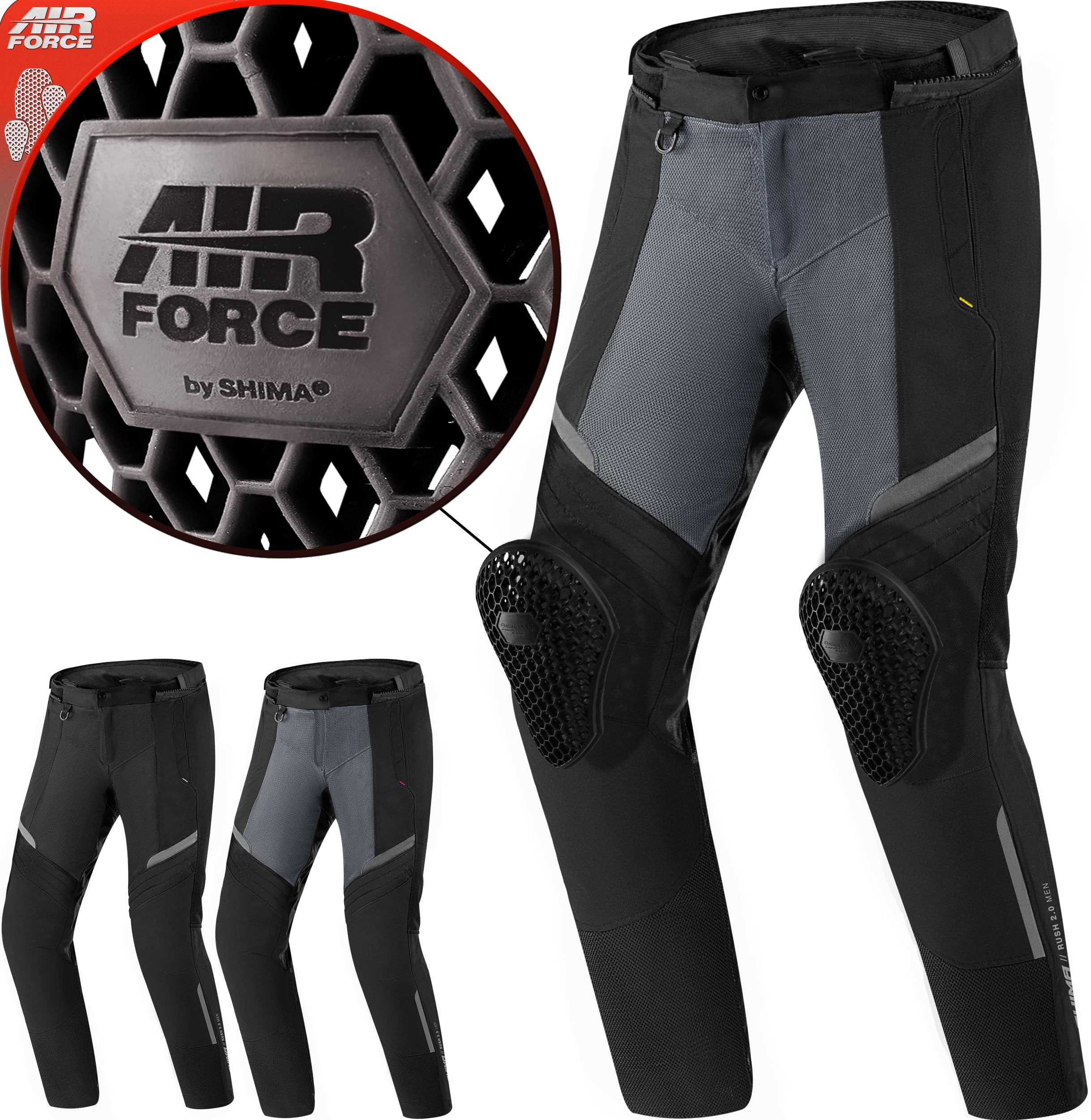 SHIMA RUSH Motorcycle Trousers for Men AIRFORCE Knee Protectors Motorbike Armoured Motorbike Suit Lightweight Protective Ventilated Reinforced Armored Bike (Mens, Trousers Vented, Fluo, 3XL)