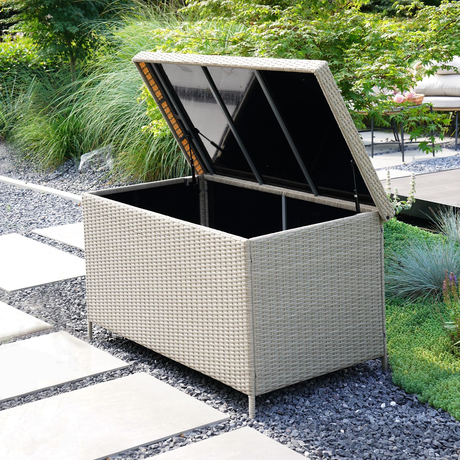 Grand patio Gartenbox Auflagenboxen mit 540L, Gartenaufbewahrung mit  Deckel, Wetterfeste Handgeflochtene Weide, Kissenbox fr Garten, Terrasse,  Drauen, Drinnen (Hellgrau): Amazon.de: Garten