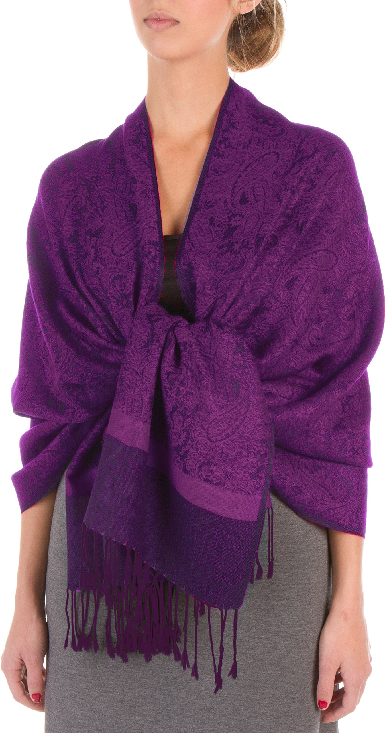 Sakkas Women's Purple 70" X 28" Paisley Self-Design Shawl/Wrap/Stole