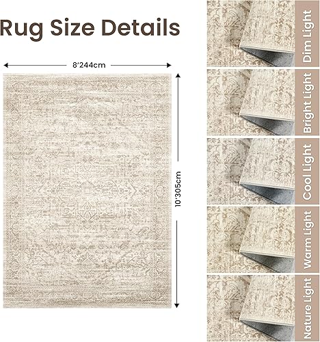 Miniatura 353 de Rugland Alfombras de área de 8 x 10, alfombra lavable resistente a las manchas, alfombras antideslizantes para sala de estar, alfombras tribales