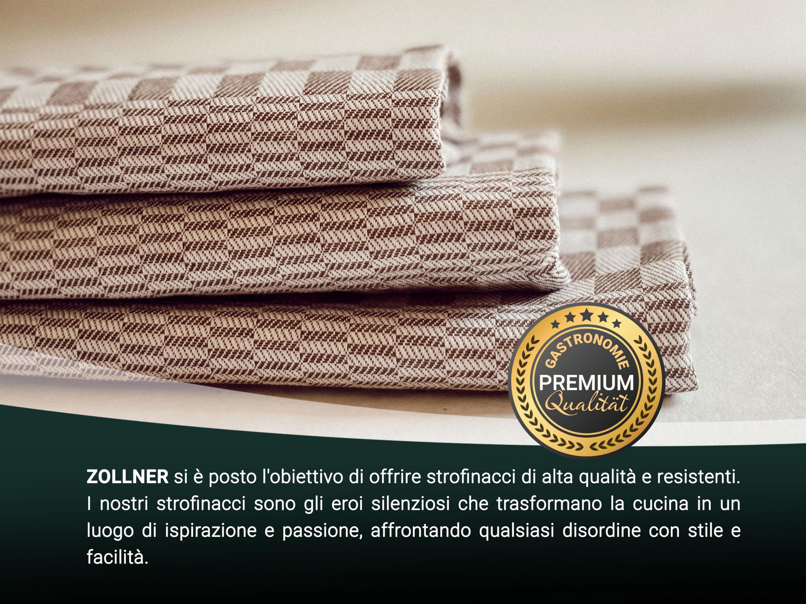 ZOLLNER 10 Strofinacci, 100% Cotone, 46x70 cm - Super assorbenti e robusti canovacci - Lavabili a 60°C - qualità gastronomica - certificati Oeko-Tex®, a quadretti marroni