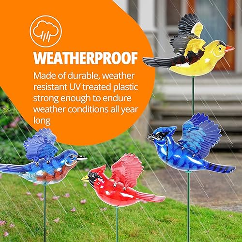 Miniatura 4 de Exhart Estaca de jardín, juego de 6 estacas de jardín con diseño de pájaros, decoración de jardín al aire libre y arte de patio, 6.5 x 4 x 16