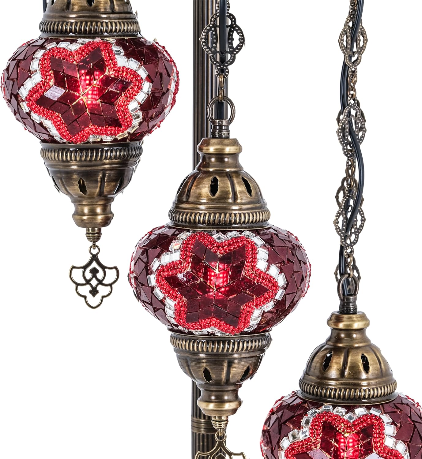 Mozaist Turkish Mosaic Floor Lamp with Bulbs – Handmade Multi Globe Moroccan Standing Lamp, Authentic Stained Glass Light, Bohemian Home Decor (Red, 5 Globe Floor Lamp)