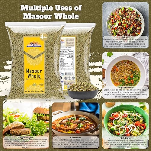 Miniatura 4 de Rani Masoor Enteras (Lentejas verdes enteras con piel) 64 onzas (4 libras) 4.0 lbs a granel  Todo natural  Vegano  Apto para gluten  Sin OMG  Kosher