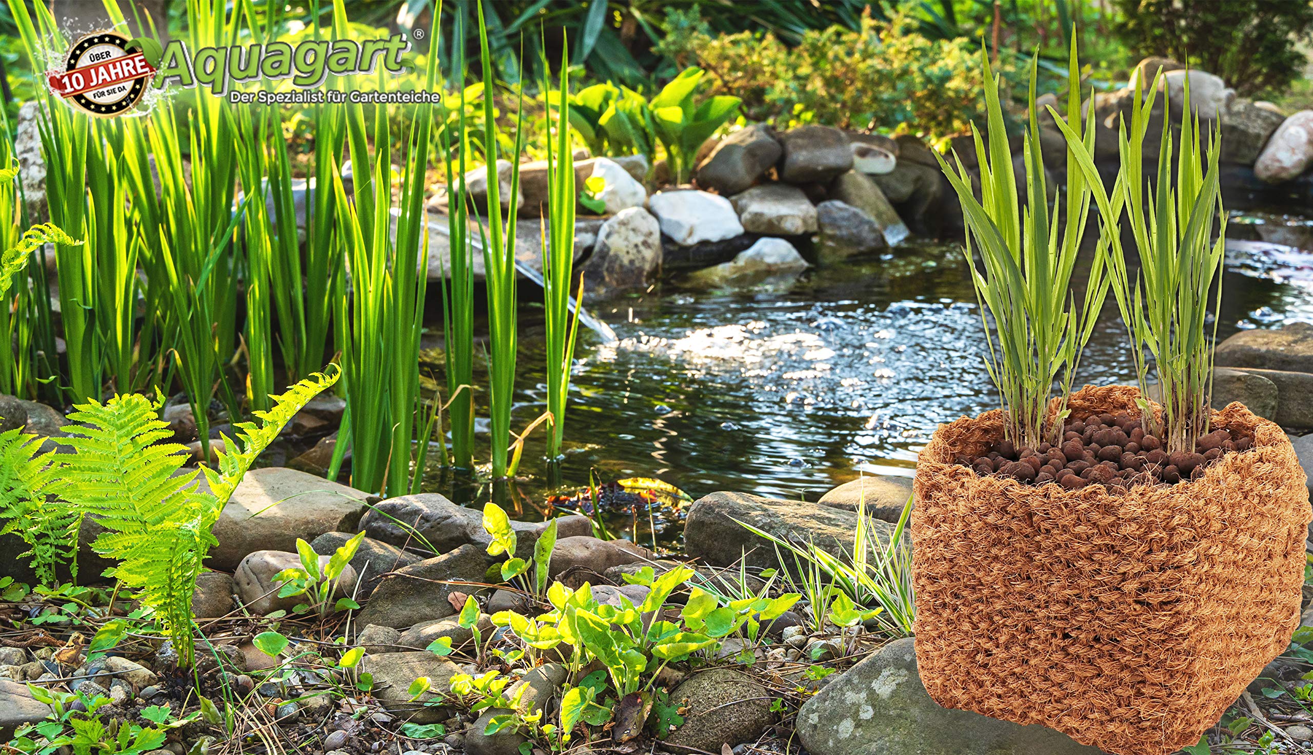 Aquagart - 7 cestini per piante in cocco, 25 cm x 25 cm x 20 cm, per piante da stagno, adatto per acqua, per un laghetto da giardino naturale, senza plastica, cestino per piante acquatiche