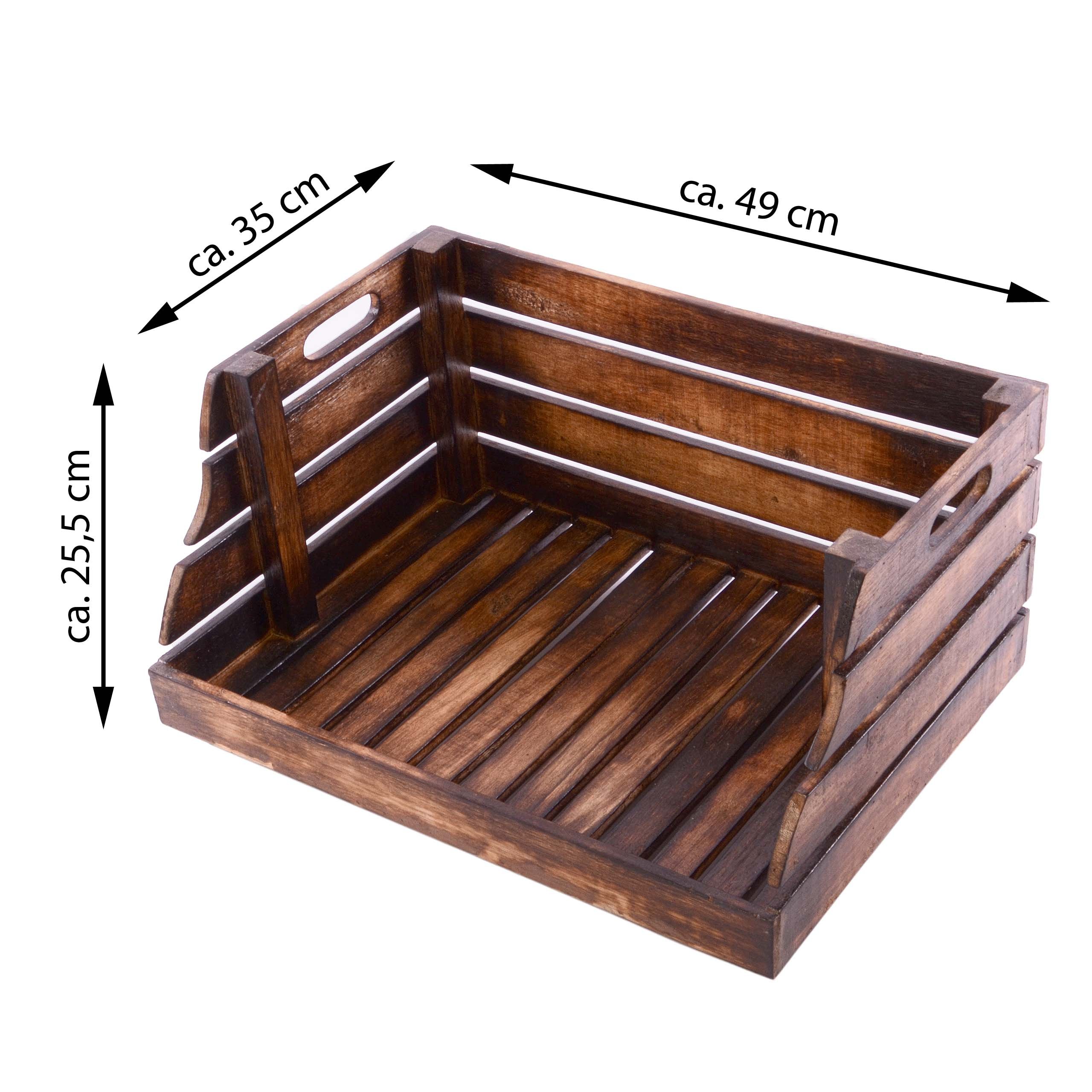 Divero 3er Set Vintage Holzkiste - Größe 49x35x25,5cm - Braun Geflammt | Stapelbox im Obst- und Gemüsekisten-Look - reine Handarbeit