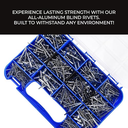 Miniatura 4 de Bolt Dropper Juego surtido de 500 piezas de remaches ciegos  Todo el material de aluminio  Acabado plateado  Solución de unión de metal duradera