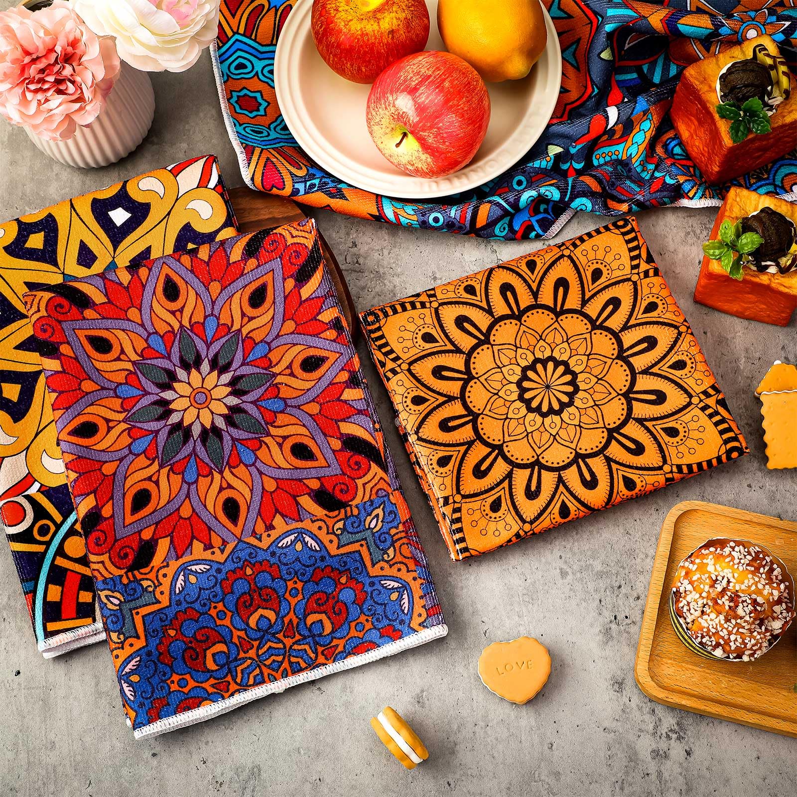 Lot De 2 Torchons De Cuisine à Pois Bohème - Microfibre Super Absorbante - 40x60 Cm - Déco Et Pratique - Cadeau Idéal - 8