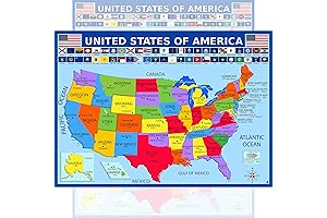Laminated United States Map with State Flags Poster for Education