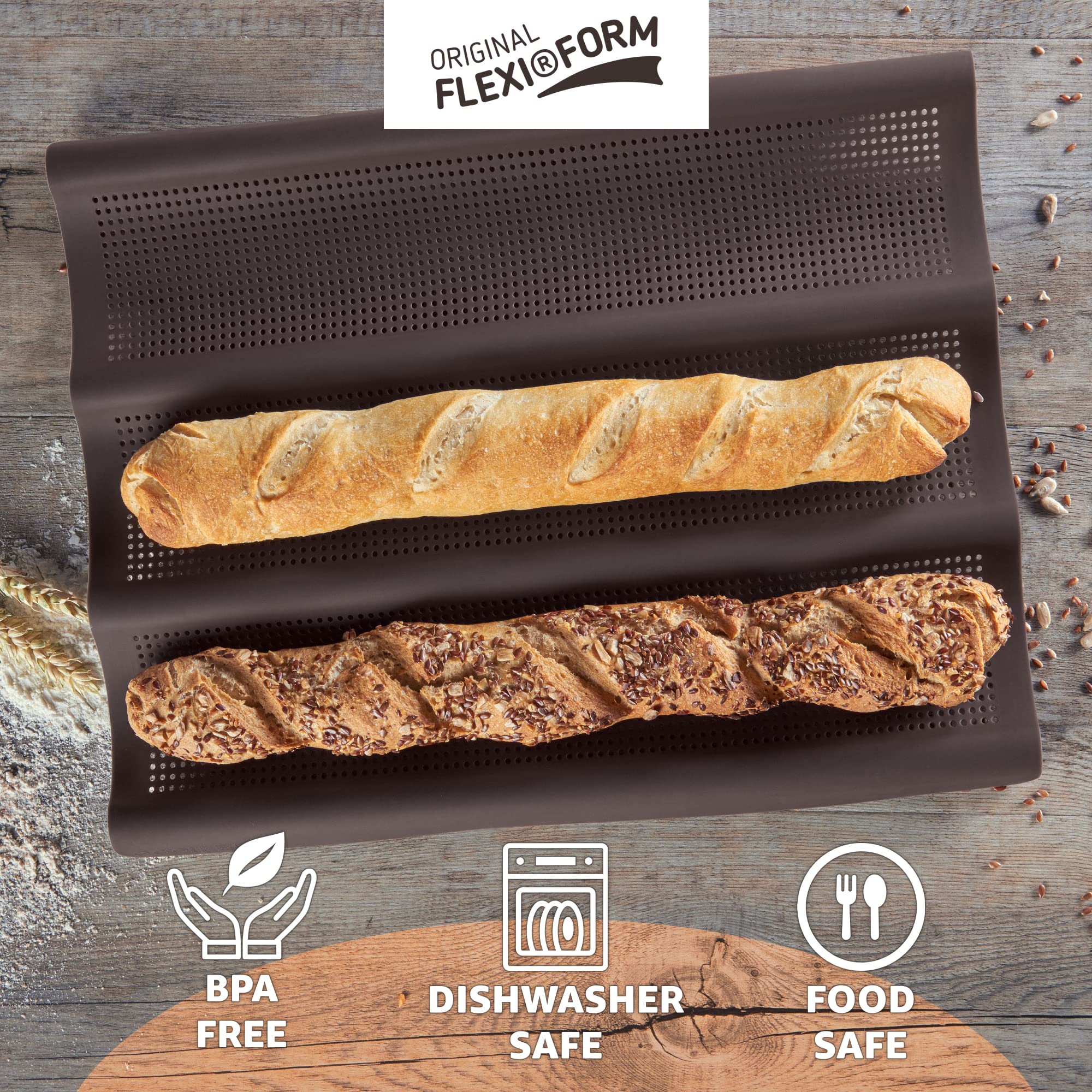 Lurch 85085 Moule à La Baguette Flexiform pour 3 pièces Silicone Marron 20 x 15 x 10 cm