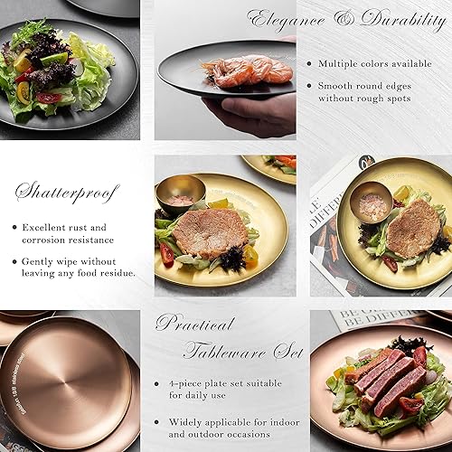 Miniatura 7 de Selafun Platos de acero inoxidable redondos de metal 188  Juego de 4 platos de ensalada de 9 pulgadas aptos para lavavajillas de grado alimenticio