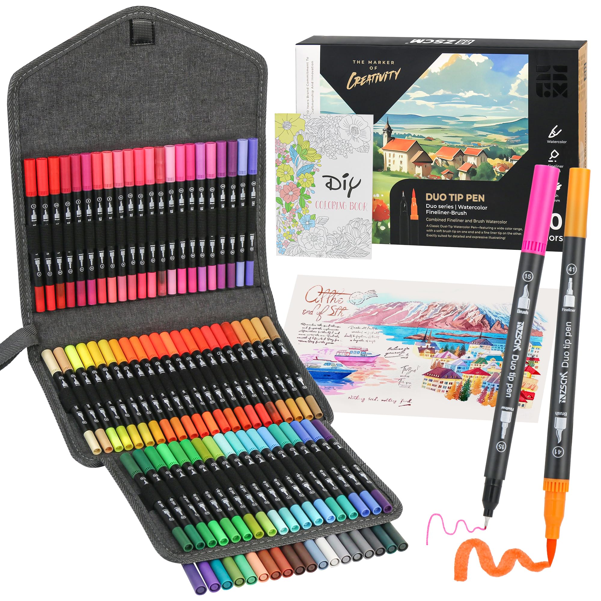 ZSCM 80 pennarelli colorati per libri da colorare per adulti, senza sbavature, penne a doppia punta, pennarelli per colorare artisti, calligrafia, disegno, schizzi e diari