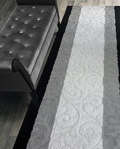 Miniatura 3 de Alfombra de pasillo de longitud personalizada, antideslizante, 26 pulgadas de ancho x su elección de longitud, negro desplazado, 26 pulgadas x 3