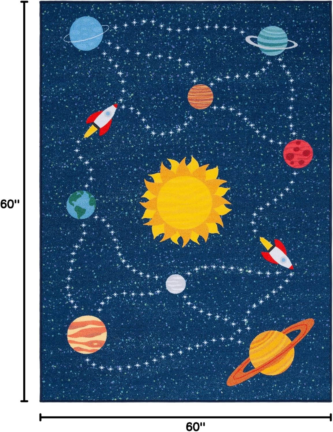 SAFAVIEH Washable Rug Kids Playhouse Collection - 5' Square, Navy & Gold, Slip Resistant & Easy to Clean, Ideal for Kids Room, Playroom, Nursery, Boys & Girls Room (KPH253N)