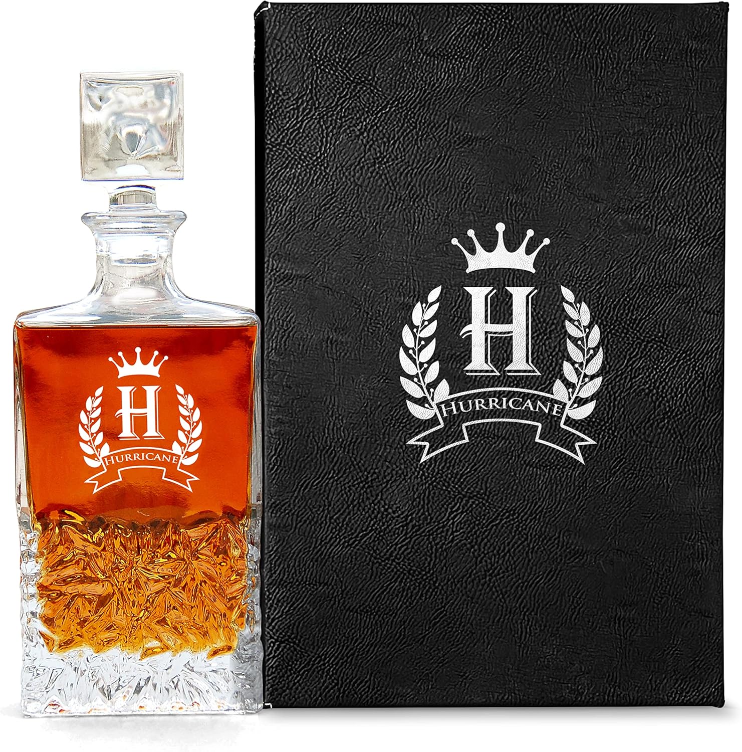 Customized Whiskey Decanter with box, Classy Liquor Decanter with box, Personalized Decanter with Deer Antler Design with Black leateratte box