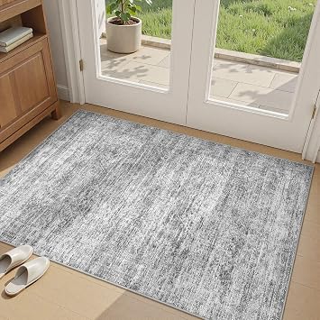cotiled Washable Area Rugs for Living Room: Non Slip Low Pile Neutral Abstract Carpet Kid & Pet Friendly Stain Resistant Rugs for Bedroom Home Office Decor (3x5 Dark Grey)