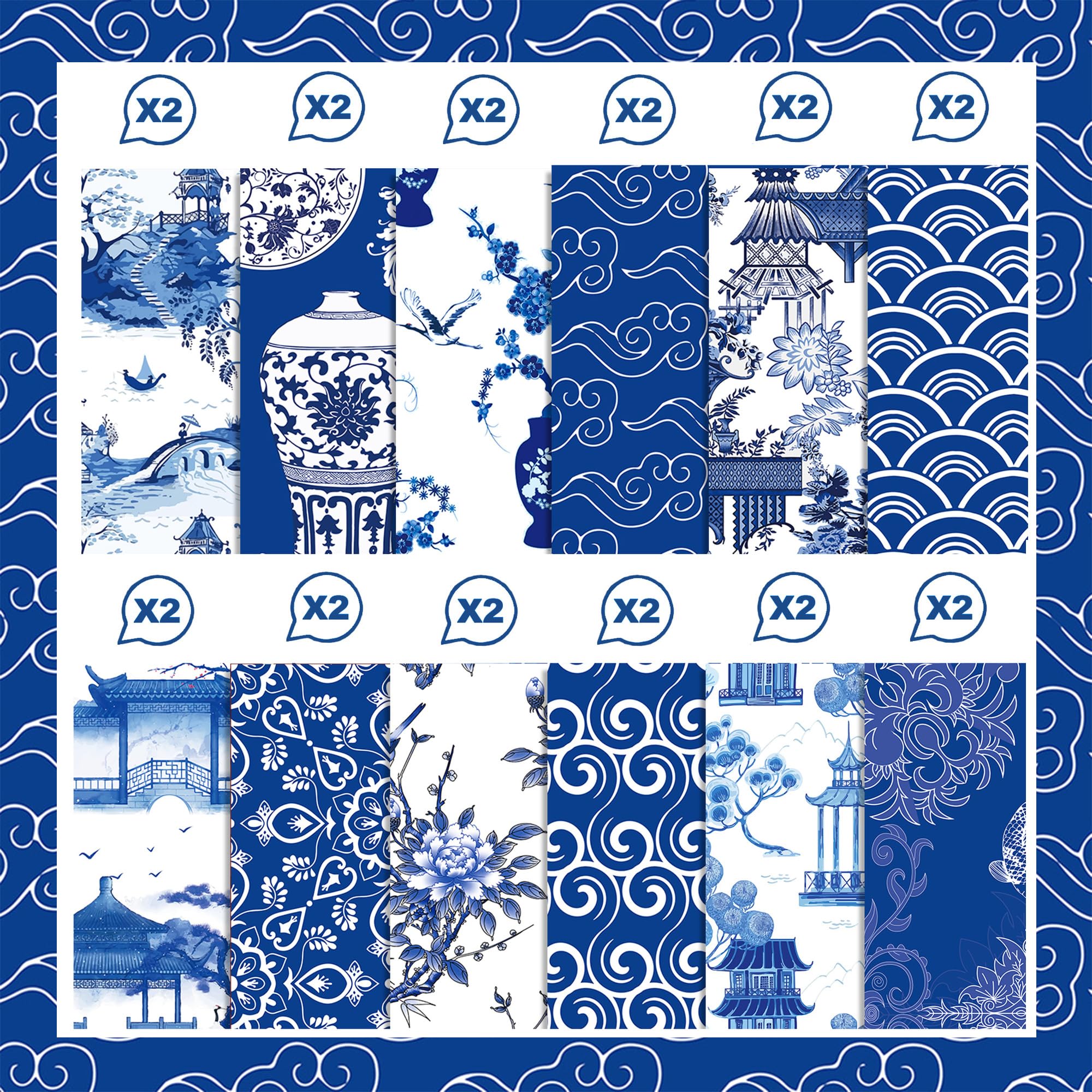 Carta per scrapbooking 30x30cm, 24 fogli/12 design, carta doppia faccia per artigianato, carta decorativa per découpage, blocco di carta per album fai-da-te, bullet journals, regali dolci (H)