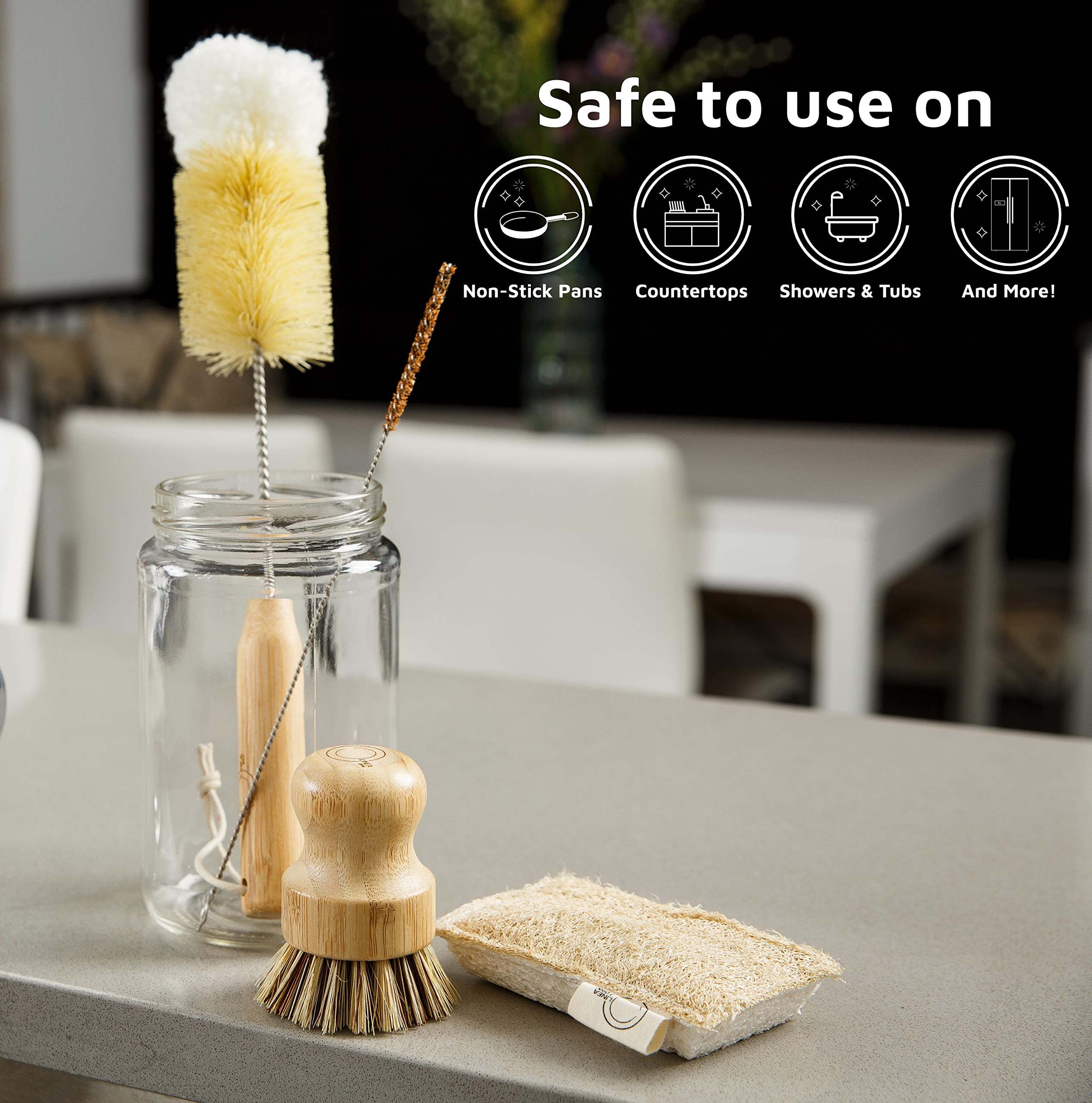 Ensemble complet de brosses à vaisselle en bambou, ensemble complet d'éponges et de brosses à récurer durables et compostables, produits de nettoyage respectueux de l'environnement, brosse de