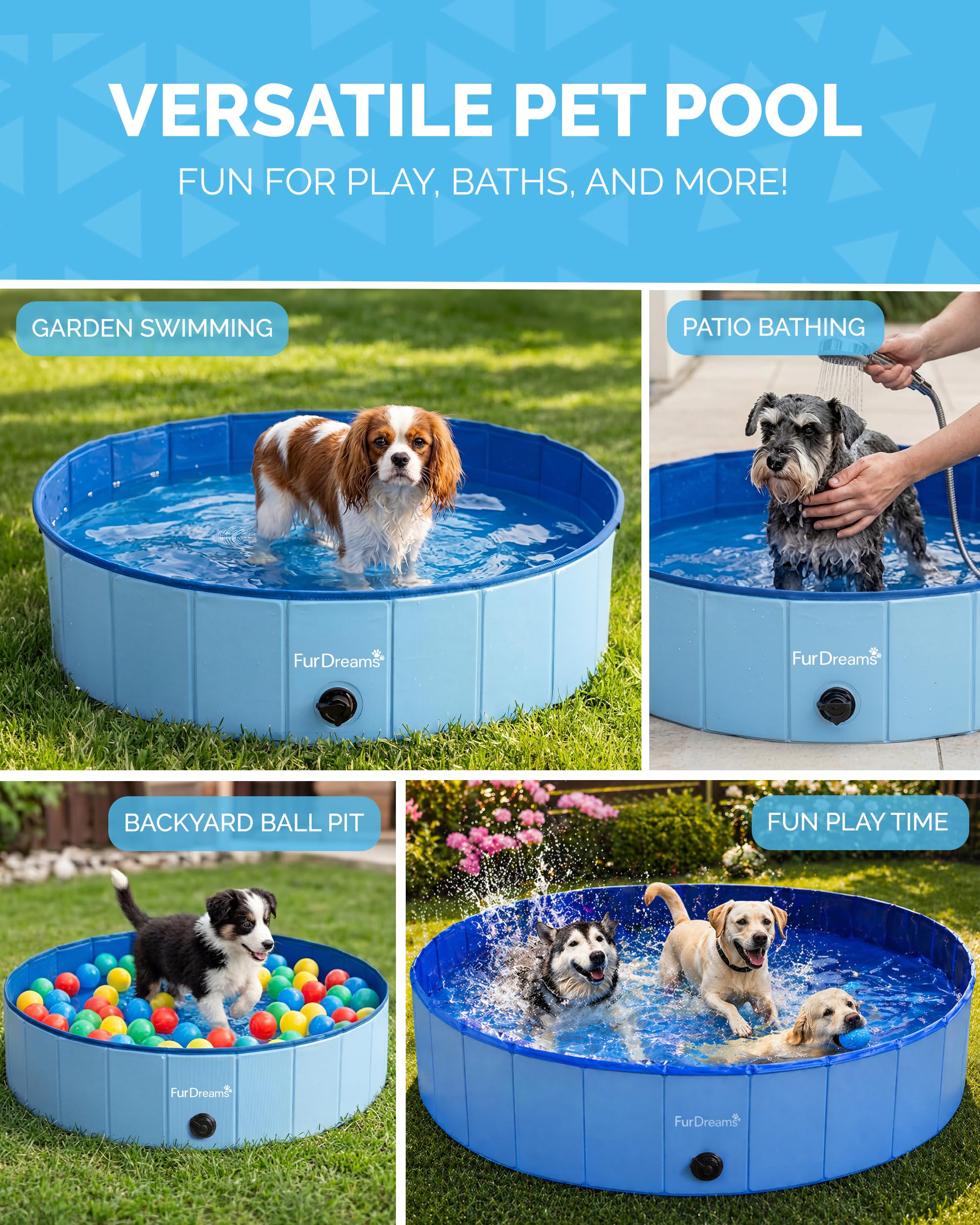 Furdreams Faltbares Haustier-Schwimmbecken, Hartplastik-Hundebadewanne, tragbares, multifunktionales, rutschfestes PVC-Kinderbecken für den Außenbereich enießen Sie Sommerglanz in Garten (Extra Large)