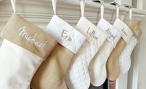 Miniatura 6 de Handmade Personalized Christmas Stocking in Natural Burlap, Ivory Quilted and Natural Cotton. Custom with Name or Blank (Ivory Quilted Base