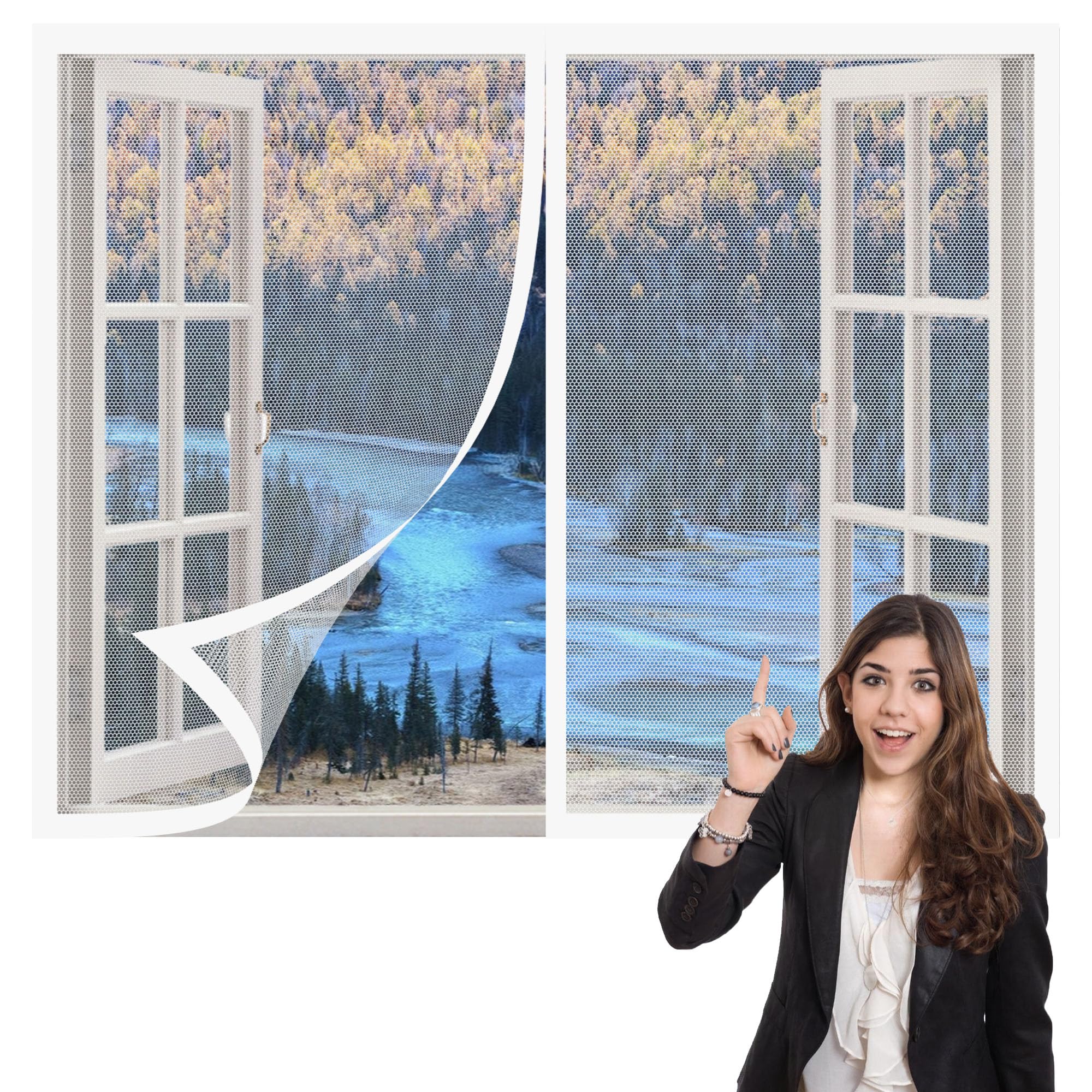 DIY Fly Screen Windows 70 x 130 cm with Selfadhesive Fly Bug Bee Protection Screen Easy Installation for Window, Bedroom, Living Room, Kitchen Patio Window, White