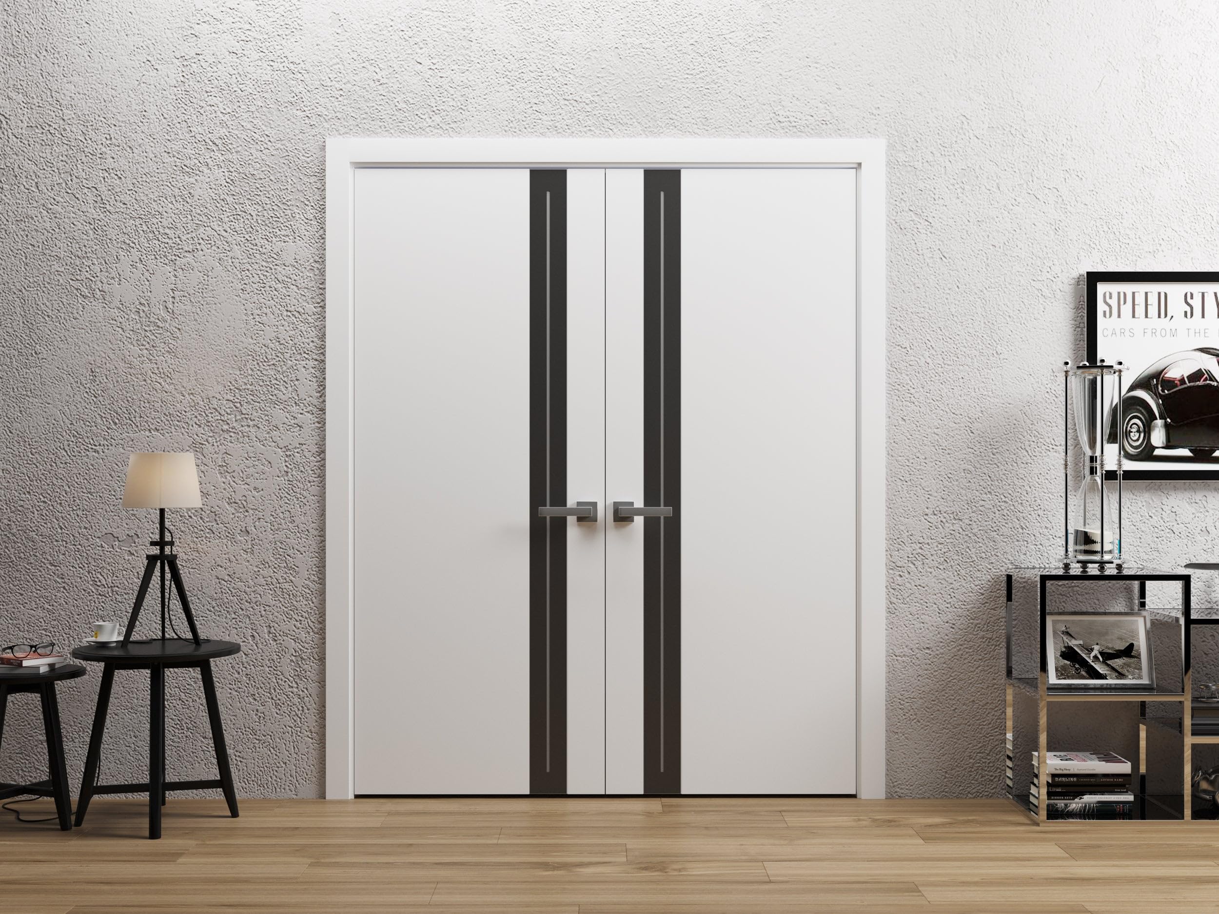 SARTODOORS Interior French Doors 72 x 80 inches | Platinum 4440 White Double Swing Doors | Frosted Glass Solid Wood Modern | Living Room Office