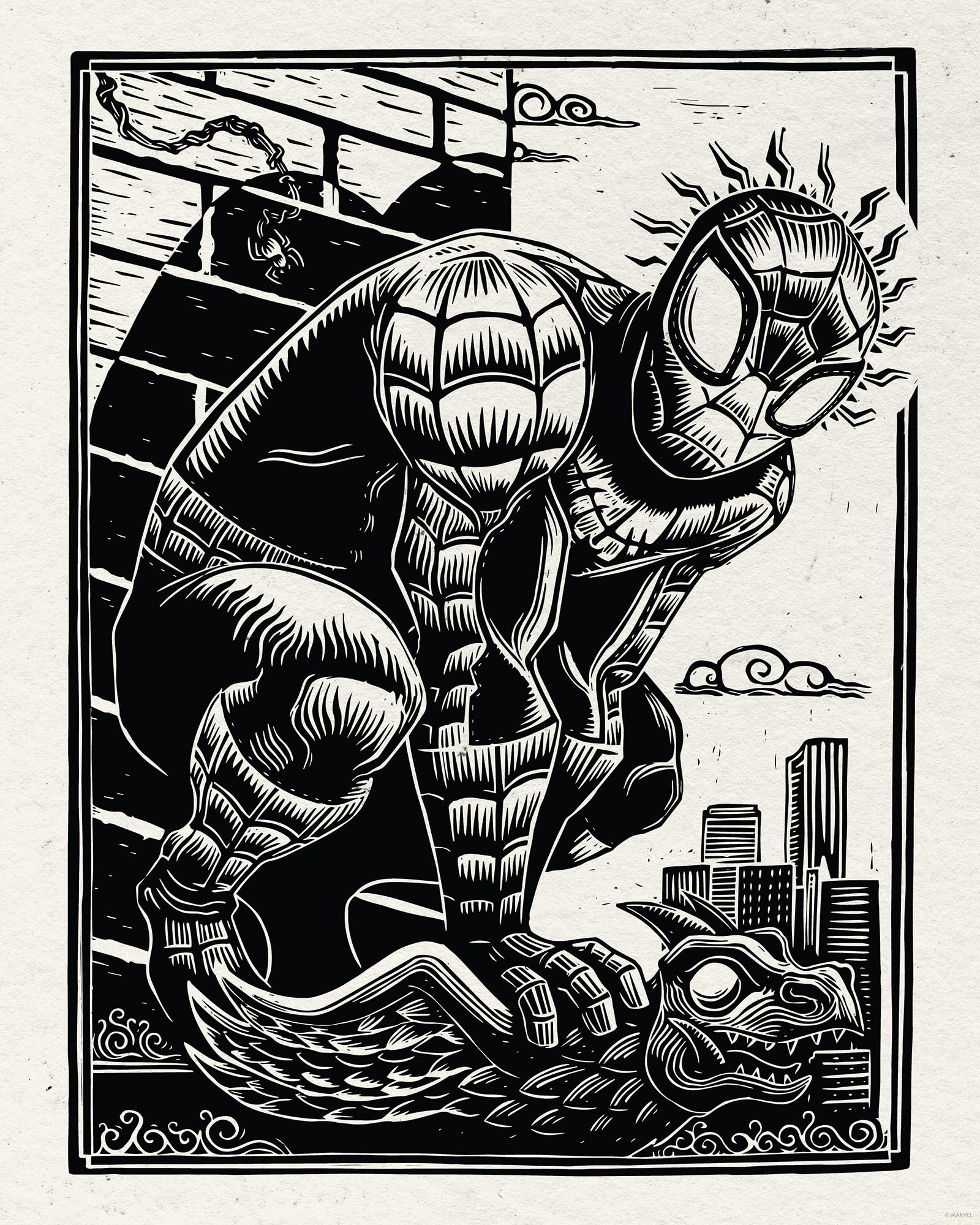 Komar Marvel Spider-Man Lino-Cut Wall Picture 40 x 50 cm Children's Room Wall Decoration