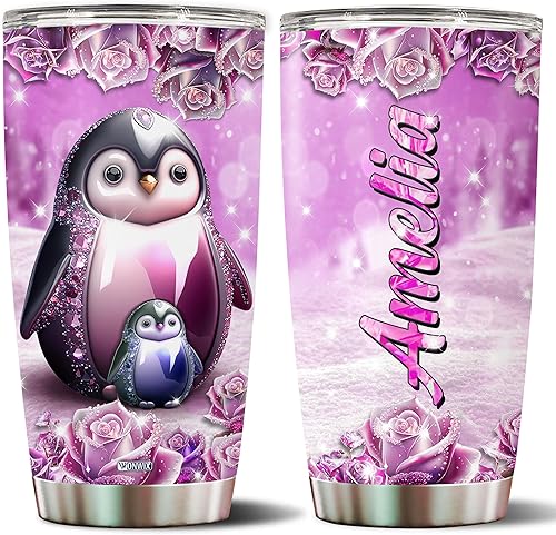 Vaso personalizado de pingüinos, taza de café, botellas de agua, regalos para mujeres, amantes de los pingüinos, cumpleaños, Navidad, San Valentín,