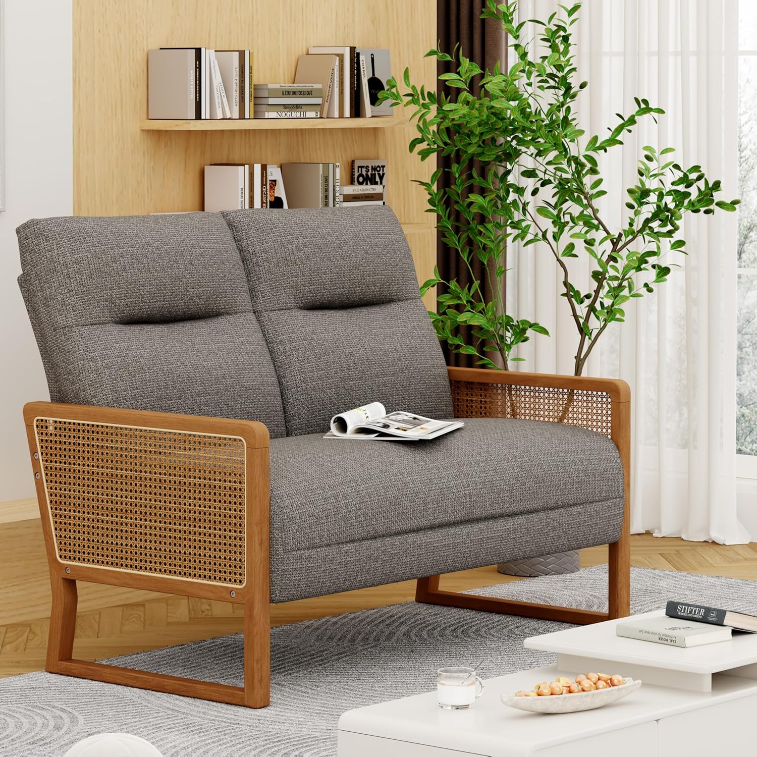 HAOBO Home 3 Piece Living Room Furniture Sets, Loveseat Sofa Settee Bench with 2 Single Sofa Accent Chairs, Modern Small Couches for Small Spaces(Taupe)