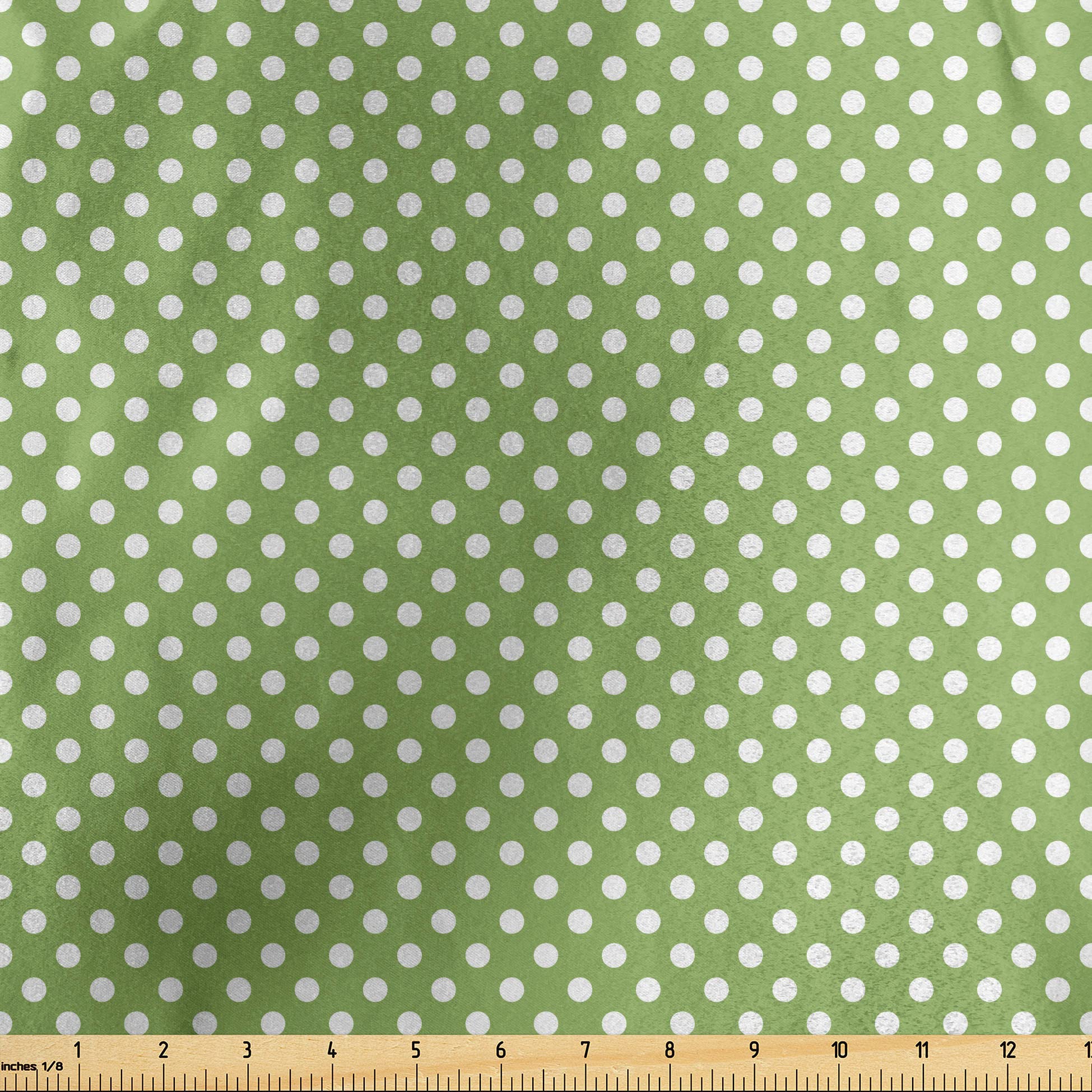 Lunarable Polka Dot Fabric by The Yard, Abstract Green Background with Long-Established Polka Drop Pattern, Decorative Satin Fabric for Home Textiles and Crafts, 5 Yards, Pistachio Green