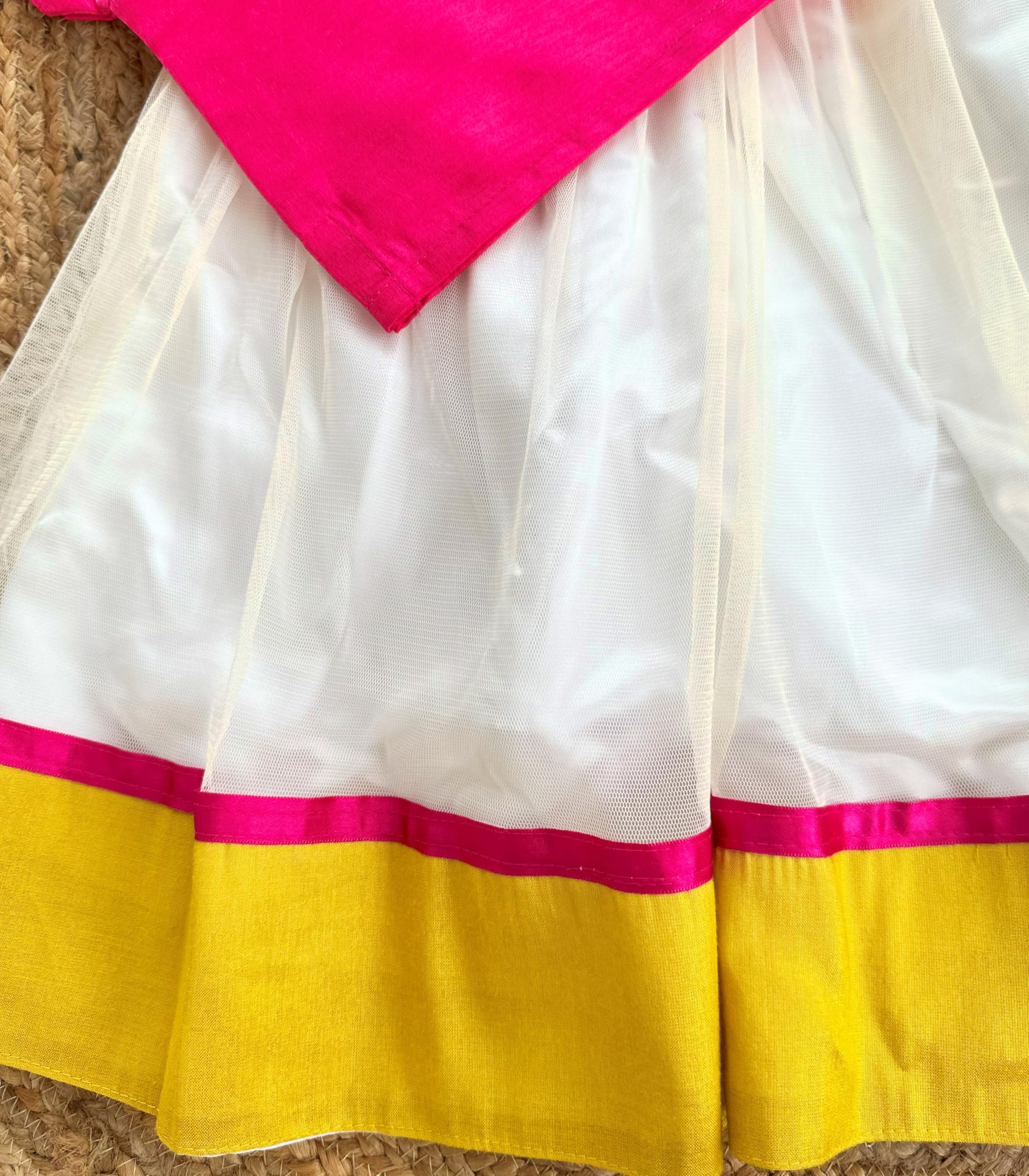 Stanwells Kids Onam Dress for Baby Girls Cotton Silk Pattu Pavadai Lehenga Choli Set Traditional South Indian Ethnic Wear Rani Pink and Cream 6β12 Months 3