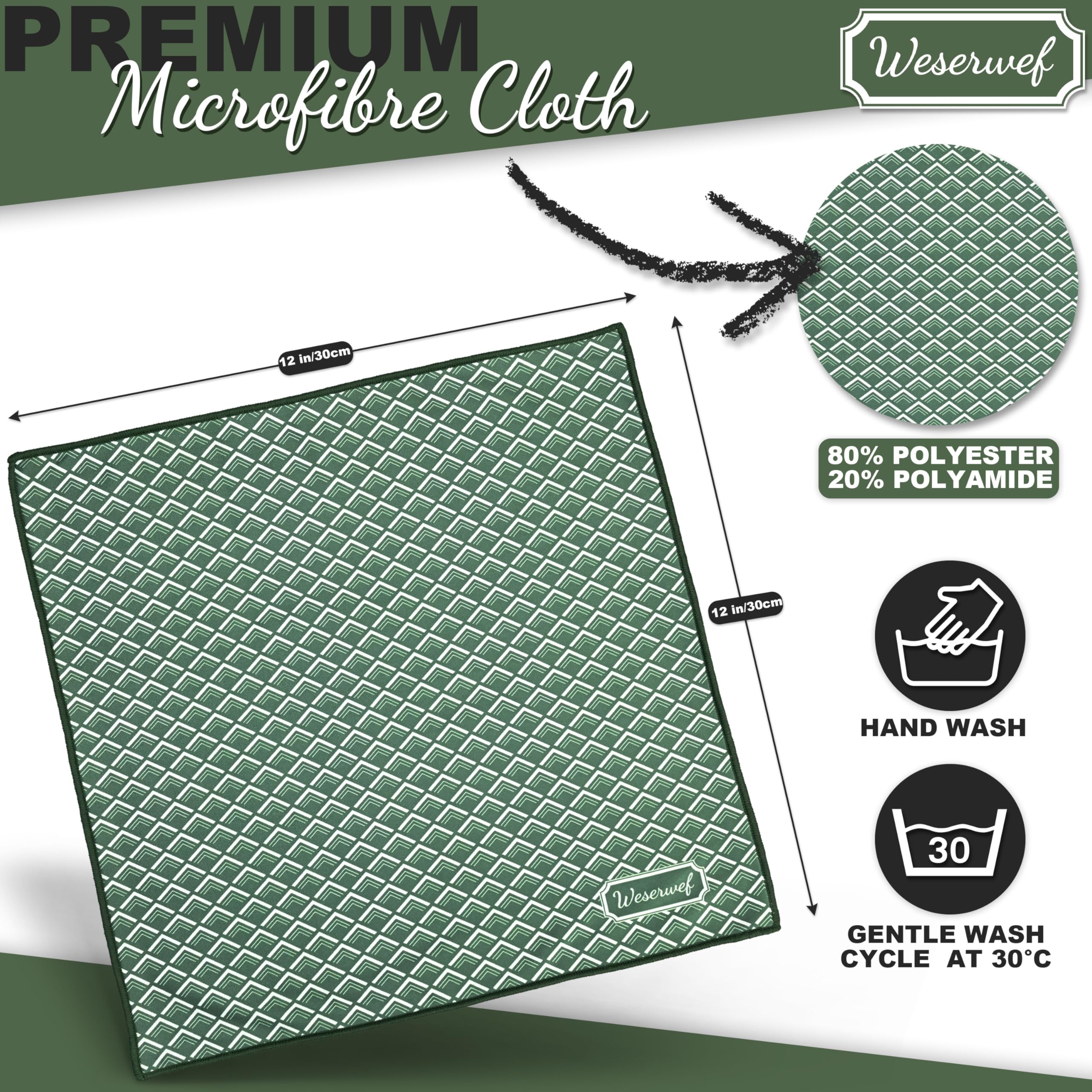 Weserwef® Paño de microfibra XXL de calidad óptica, 30 x 30 cm, para la limpieza de gafas, smartphone, tableta, cámara, paño de limpieza de gafas, paño de pantalla (wave)