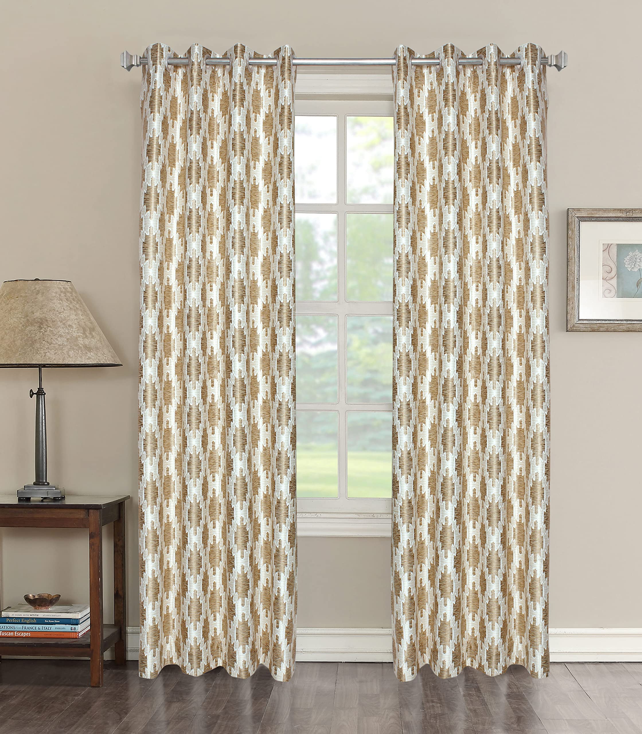 Decoholic Ultimate Digital Print Insulated Crystal Grommet Room Darkening Curtains/Drapes for Bedroom/Living Room Door - 7 feet - 2 Panels, Gold