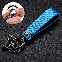Vista 2 de Llavero de Coche Estilo Fibra de Carbono de Cuero de Microfibra, Cadena de Llaves Universal para Llaveros para Hombres y Mujeres, Giratorio 360 Azul