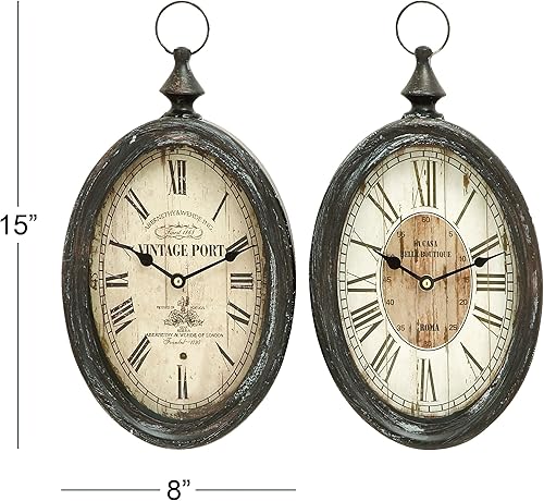 Miniatura 8 de Deco 79 Reloj de pared estilo reloj de bolsillo de metal, juego de 2 15 "H, 8 pulgadas de ancho, negro