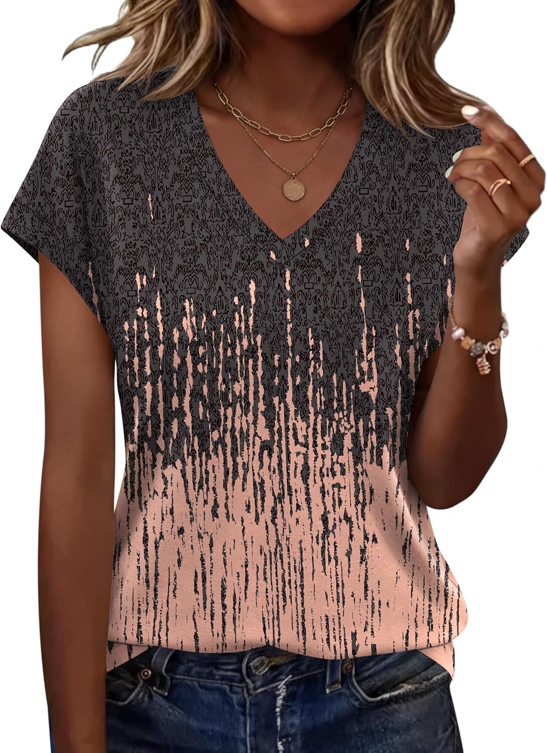 Rapbin Womens Summer Tops Women Blouses Dressy Casual V Neck T Shirts Short Sleeve Spring Tops for Women