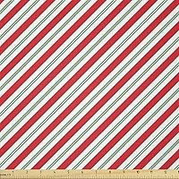 Vista 73 de Ambesonne Tela Navideña por Yarda, Tema Navideño con Hojas de Acebo Corona Bayas Ilustración Impresa, Tela Decorativa para Tapicería y Acentos