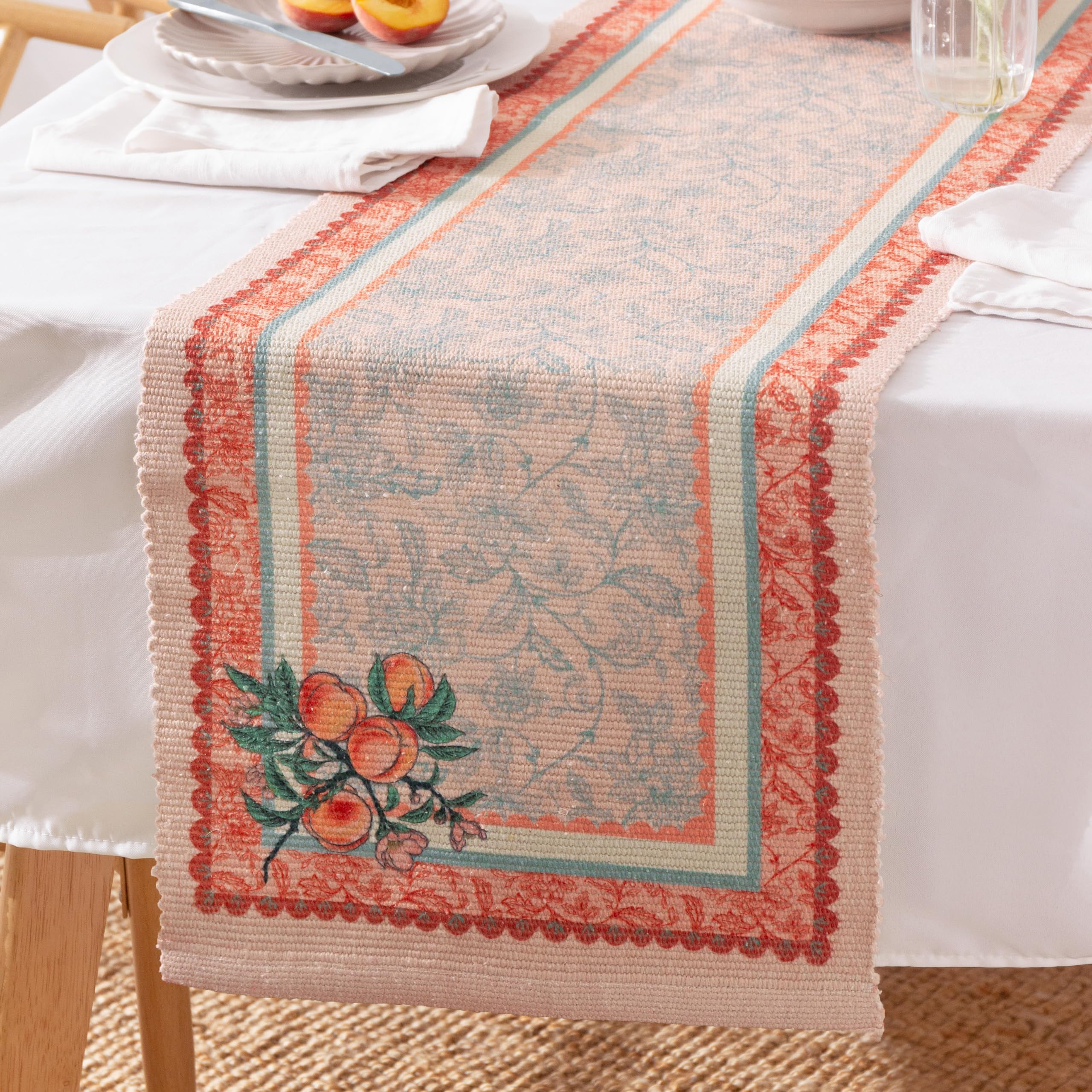 Furn Multicolor Anemone Peaches Indoor/Outdoor Table Runner