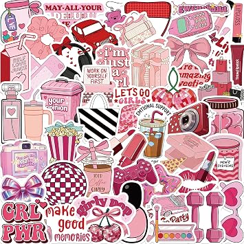 50Pcs Pink Y2K Coquette Girly Stickers, Graffiti Preppy Aesthetic Waterproof Stickers for Laptop Kindle Scrapbook Skateboard Bike Journaling Water Bottle Guitar Computer Phone